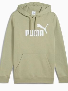 Puma Men's Logo Pullover Hoodie in Light Olive Green